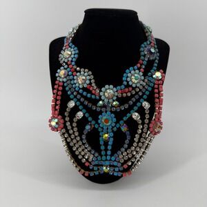 Dolores Petunia Signed Crystal Bib Statement Necklace Designer Y2K READ